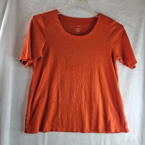 J. Jill 100% Pima Cotton Slub Tee Scoop Neck Side Split Size M Petite Orange Top - Picture 1 of 9